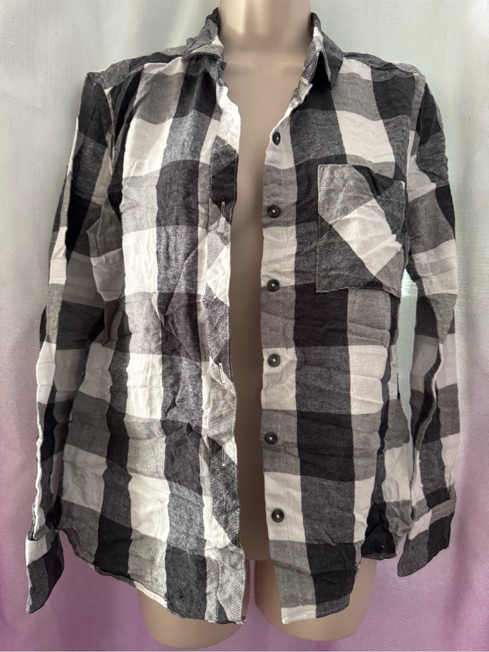 Woolrich Black and White Plaid Shirt with Chest Tag